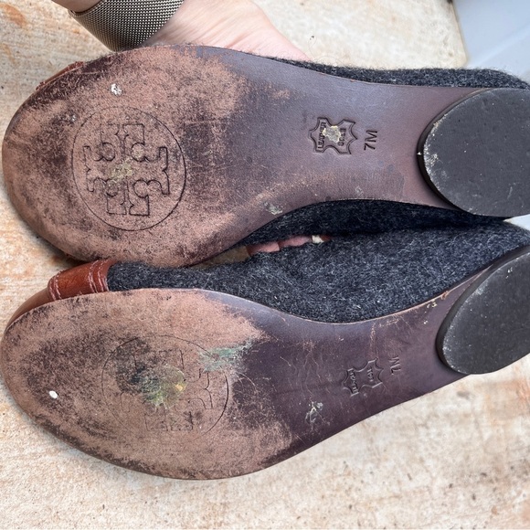 Tory Burch Flats Ambrose Wool Leather Navy Blue Gold Womens 7 - Picture 6 of 10